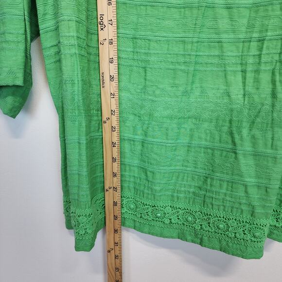 Alfred Dunner Tropic Zone Lace Trim Top Size 2X Green 3/4 Sleeve Flocked Mature - Picture 9 of 11